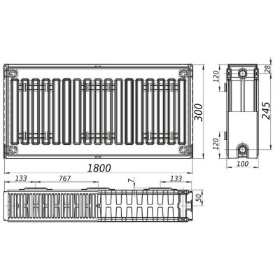 Радиатор стальной панельный KALITE 22 бок 300х1800