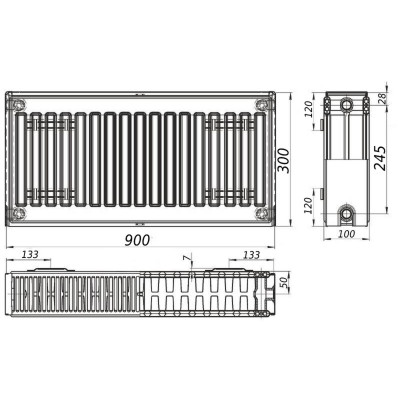 Радиатор стальной панельный KALITE 22 бок 300x900