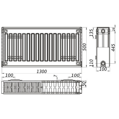 Радиатор стальной панельный KALITE 22 бок 500х1300