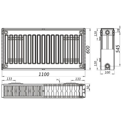 Радиатор стальной панельный KALITE 22 бок 600х1100