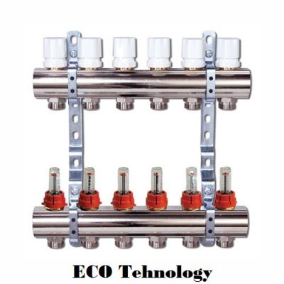 Коллектор ECO Tehnology (регулировочные вентили и крепёжные планки) 001С1`x10